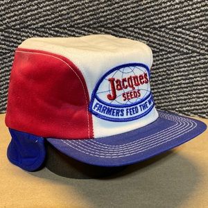 MADE IN USA! Vintage Fitted Fold Out “Jacques Seeds” Farmers Feed The World Cap!